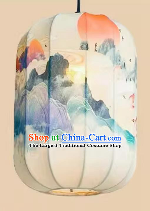 Printed Mountain and River Lamp Chinese Style Lantern Waterproof Pendant Lantern
