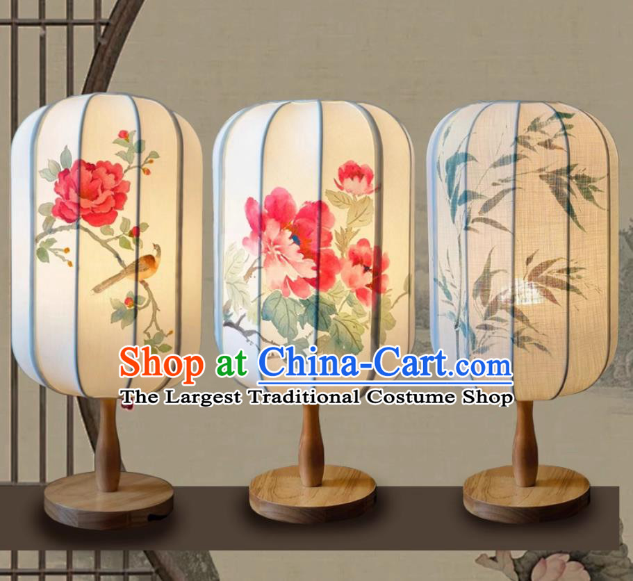 Handmade Chinese Table Lantern Hand Painted Linen Lantern Traditional Desk Lamp
