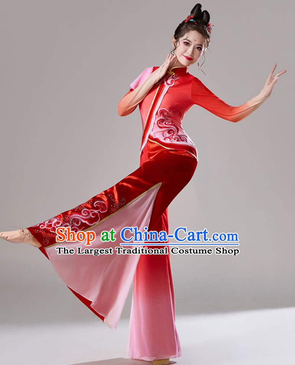 Jiaozhou Yangko Dance Costume Chinese Folk Dance Performance Clothing Women Jiu Er Red Fan Dance Outfit