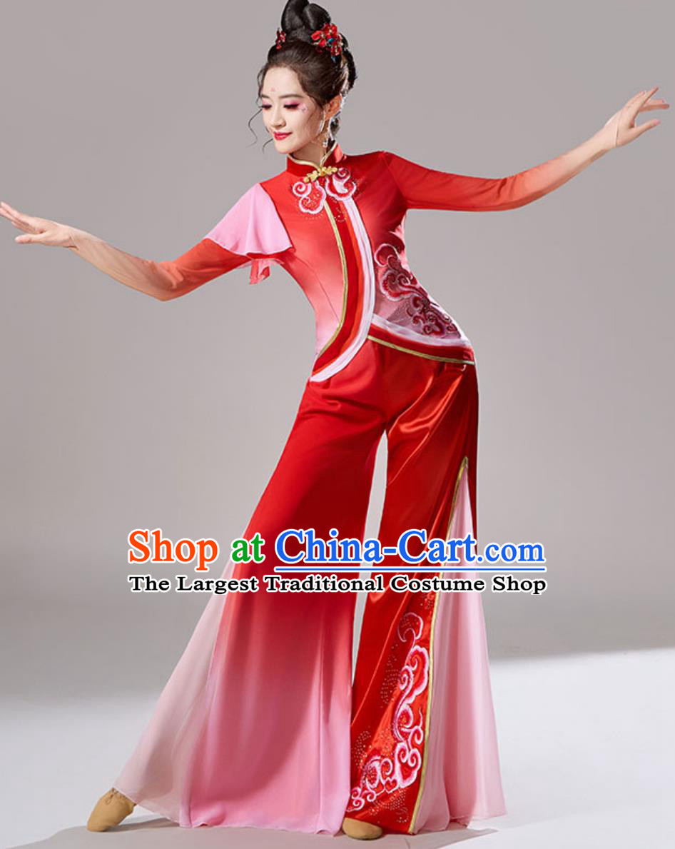 Jiaozhou Yangko Dance Costume Chinese Folk Dance Performance Clothing Women Jiu Er Red Fan Dance Outfit