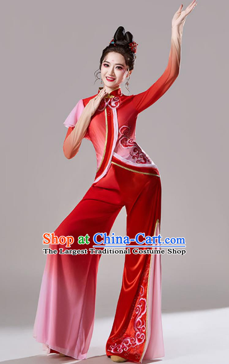 Jiaozhou Yangko Dance Costume Chinese Folk Dance Performance Clothing Women Jiu Er Red Fan Dance Outfit
