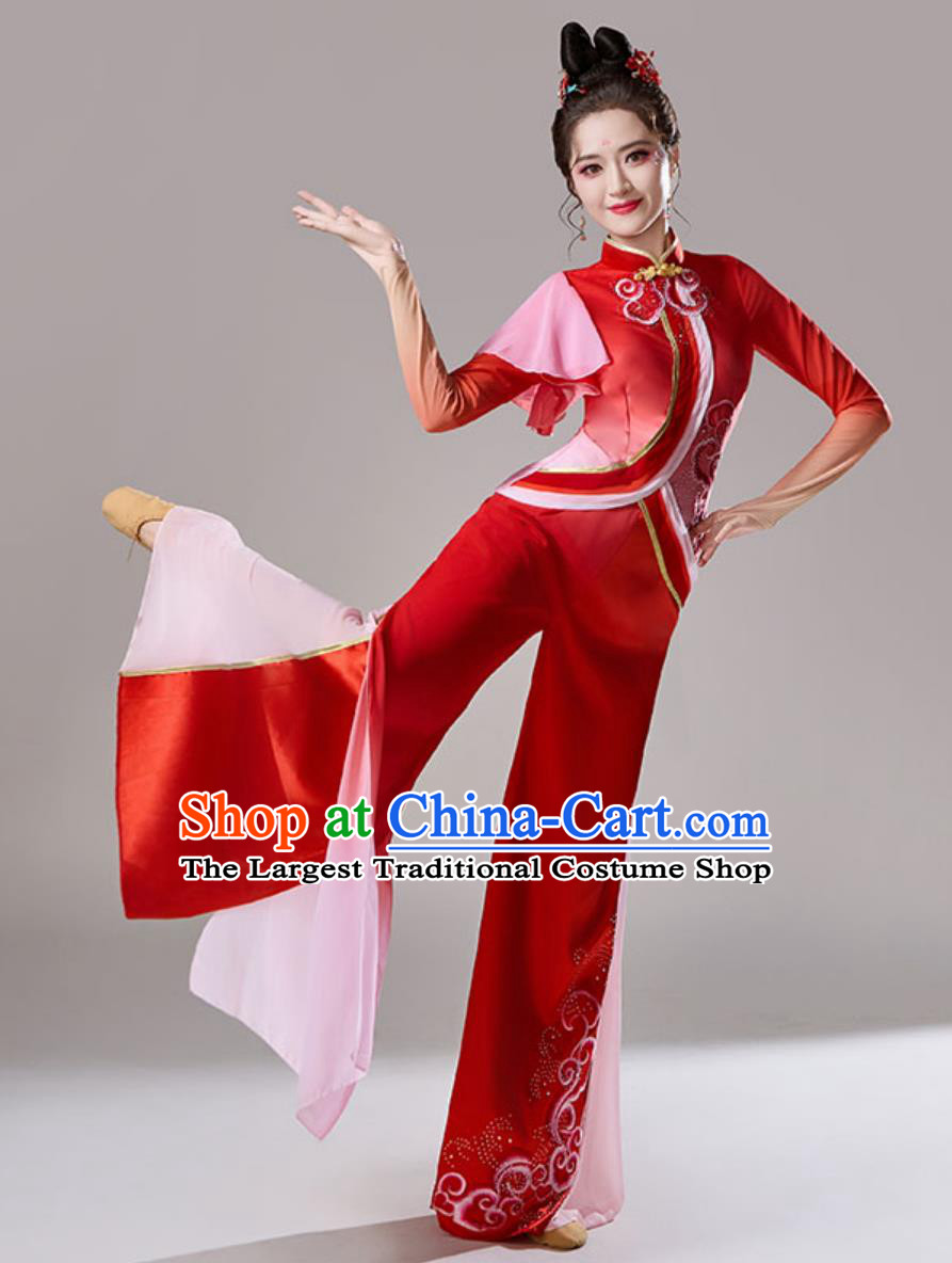Jiaozhou Yangko Dance Costume Chinese Folk Dance Performance Clothing Women Jiu Er Red Fan Dance Outfit