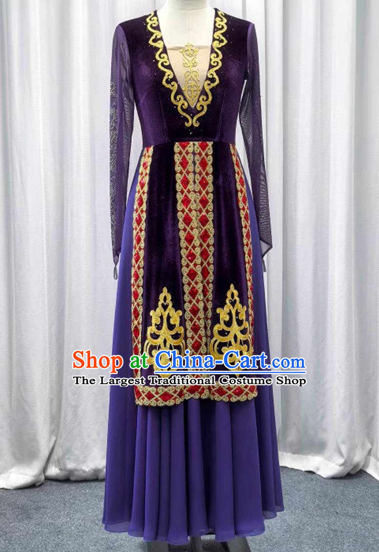 Xinjiang Dance Costume Women Uyghur Ethnic Minority Dance Purple Large Swing Dress