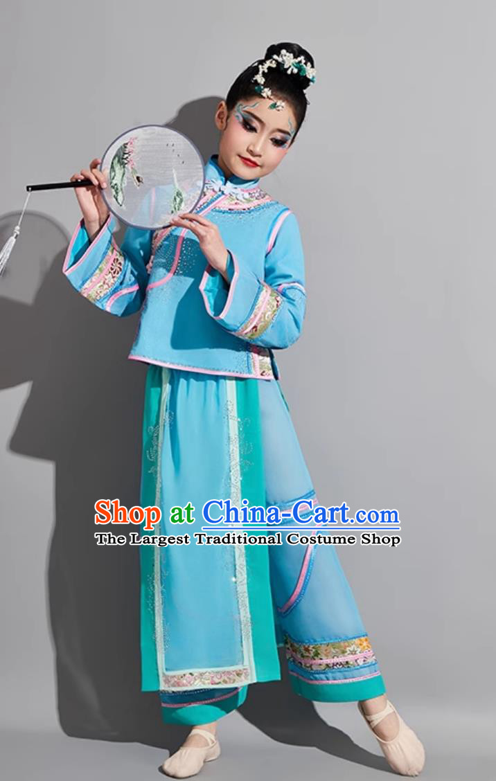 Girls Qing Dynasty Blue Outfit Children Classical Dance Costume My Fair Princess Performance Clothing