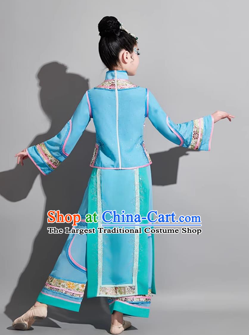 Girls Qing Dynasty Blue Outfit Children Classical Dance Costume My Fair Princess Performance Clothing