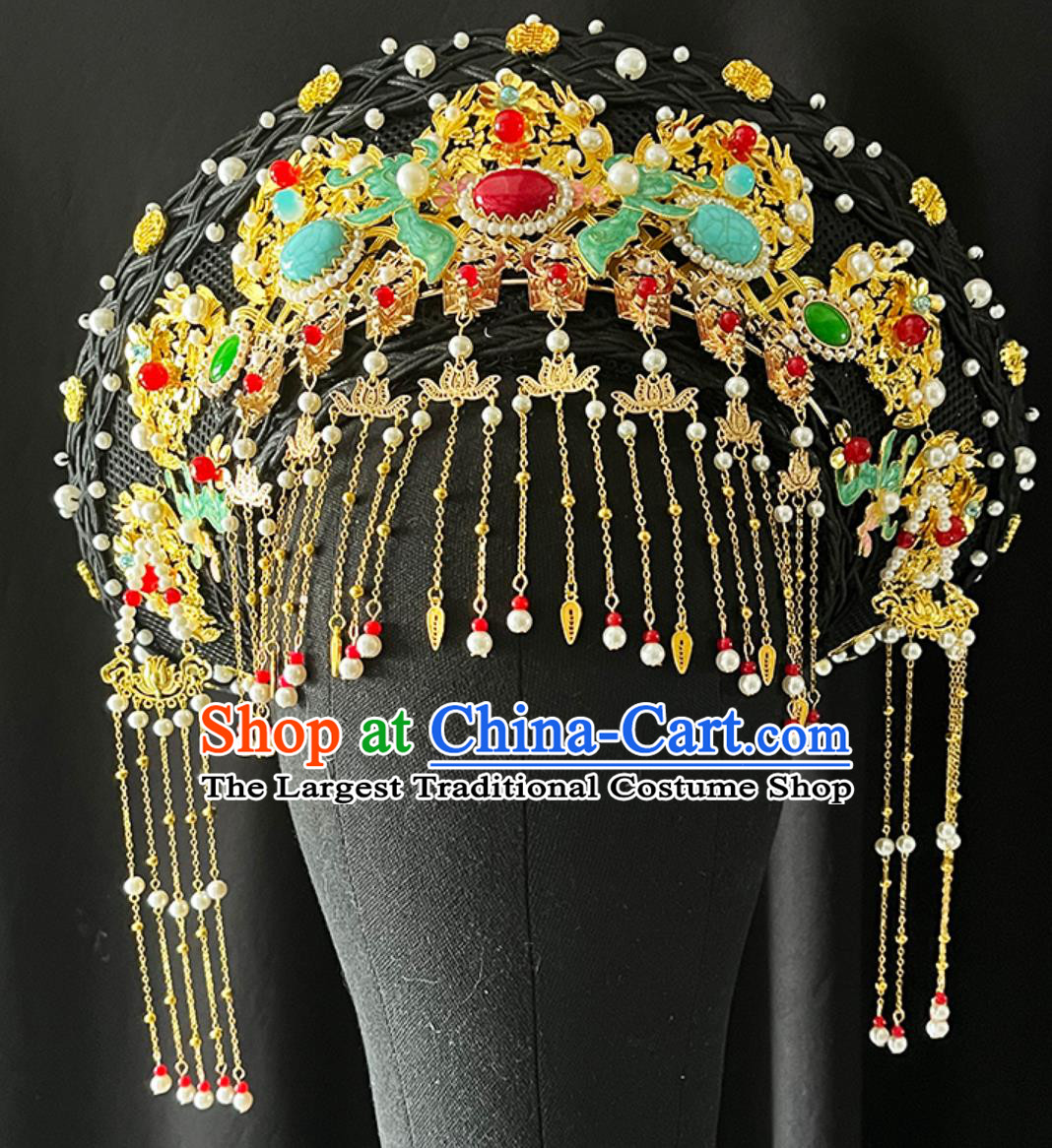 Handmade Dianzi Headgear Hat Qing Dynasty Palace Woman Headwear Ancient Chinese Empress Headpiece