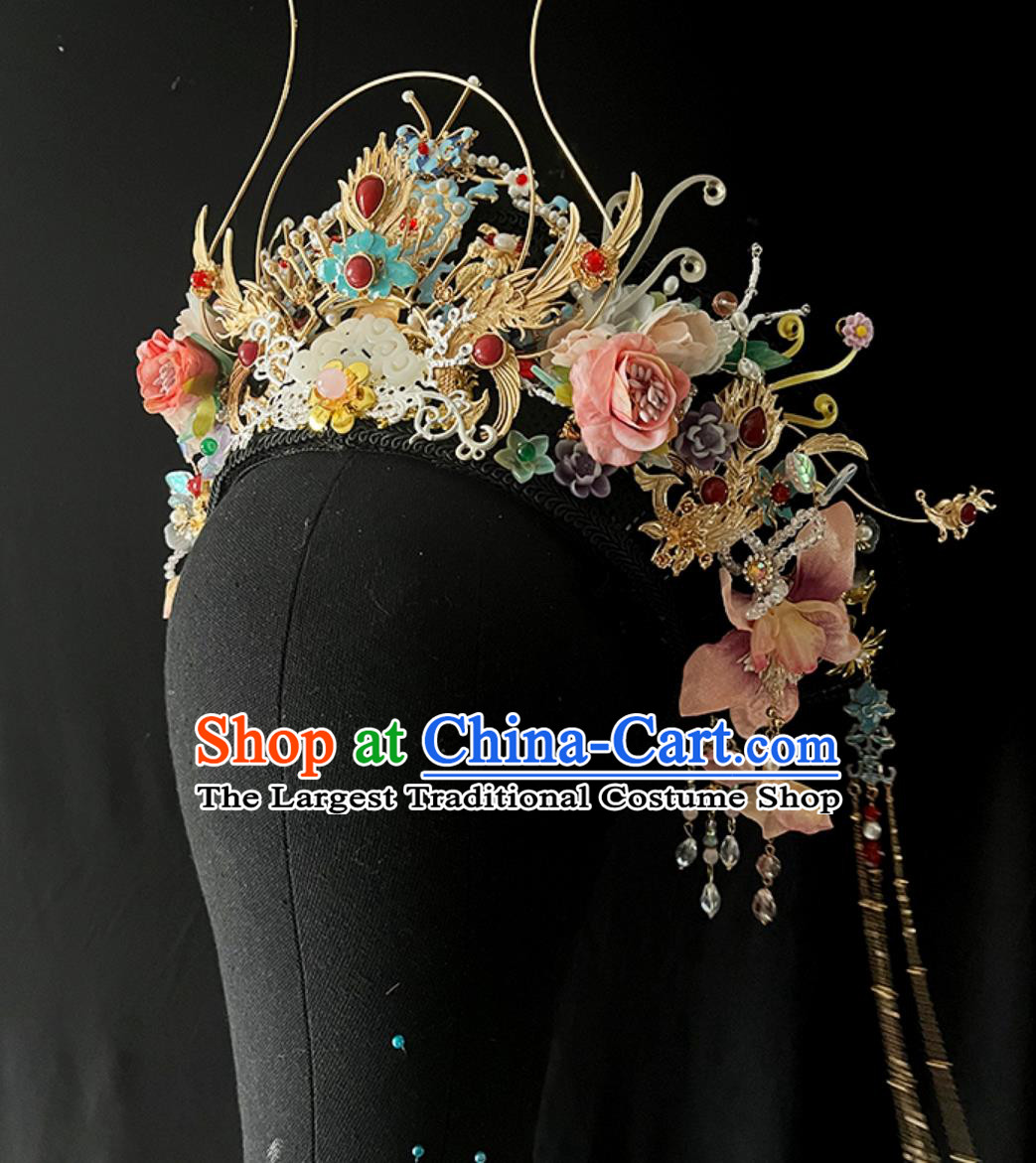 Ancient Chinese Empress Headpiece Handmade Dianzi Headgear Hat Qing Dynasty Palace Woman Headwear