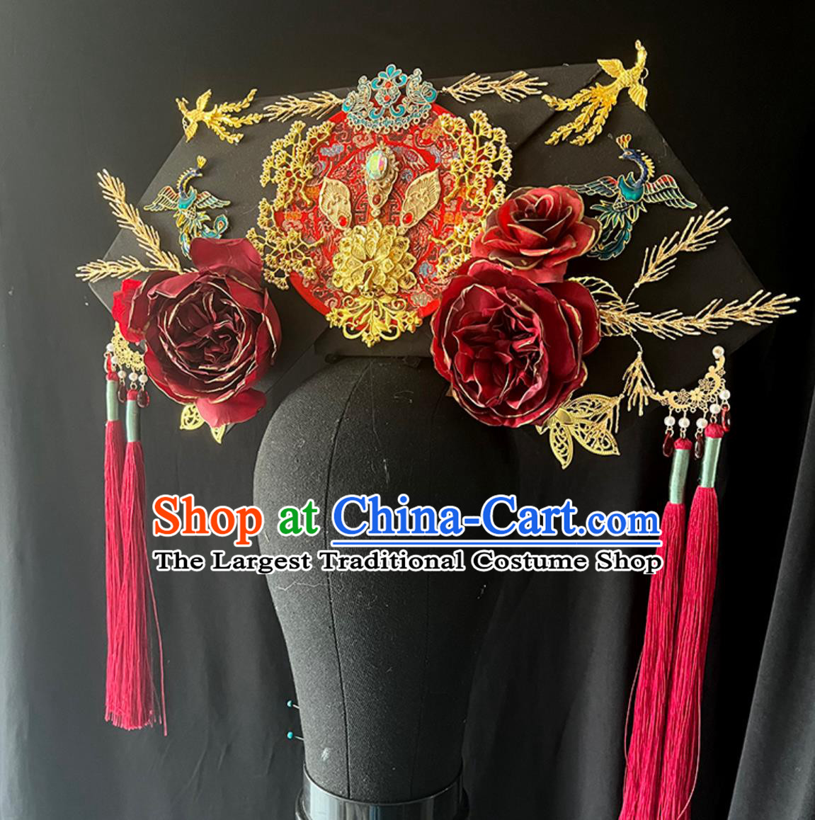 Ancient Chinese Court Empress Headgear Handmade Large Winged Manchu Headdress Qing Dynasty Palace Woman Hat