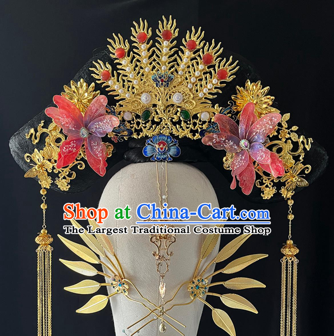 Handmade Large Winged Manchu Headdress Qing Dynasty Imperial Consort Hat Ancient Chinese Court Empress Headgear