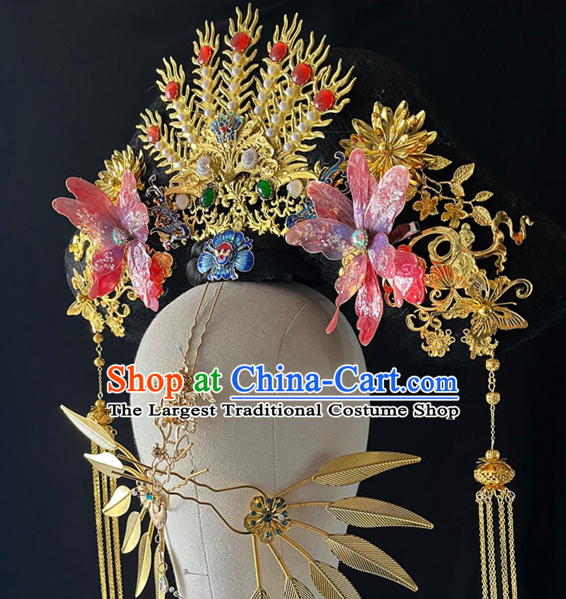 Handmade Large Winged Manchu Headdress Qing Dynasty Imperial Consort Hat Ancient Chinese Court Empress Headgear