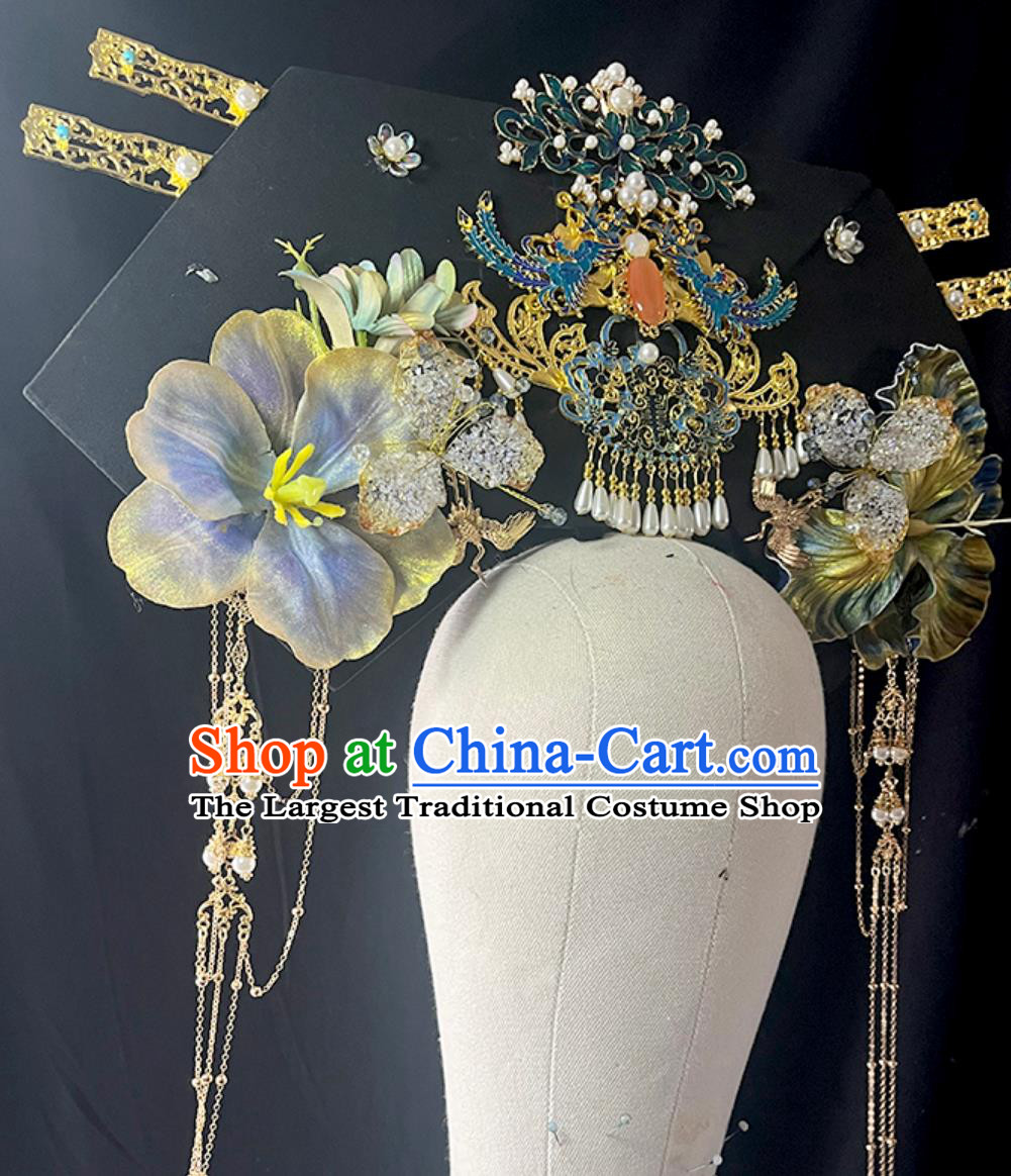 Qing Dynasty Imperial Consort Hat Ancient Chinese Court Empress Crown Handmade Large Winged Manchu Headdress