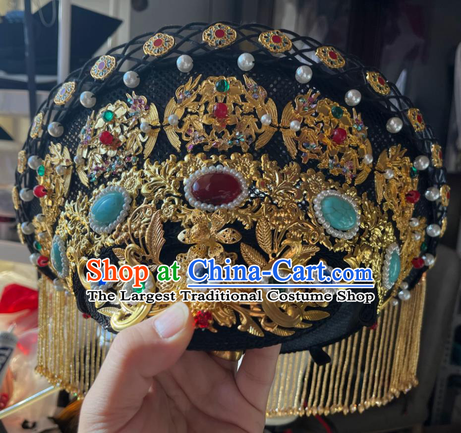 Ancient Chinese Court Empress Crown Handmade Manchu Dianzi Headdress Qing Dynasty Imperial Consort Hat