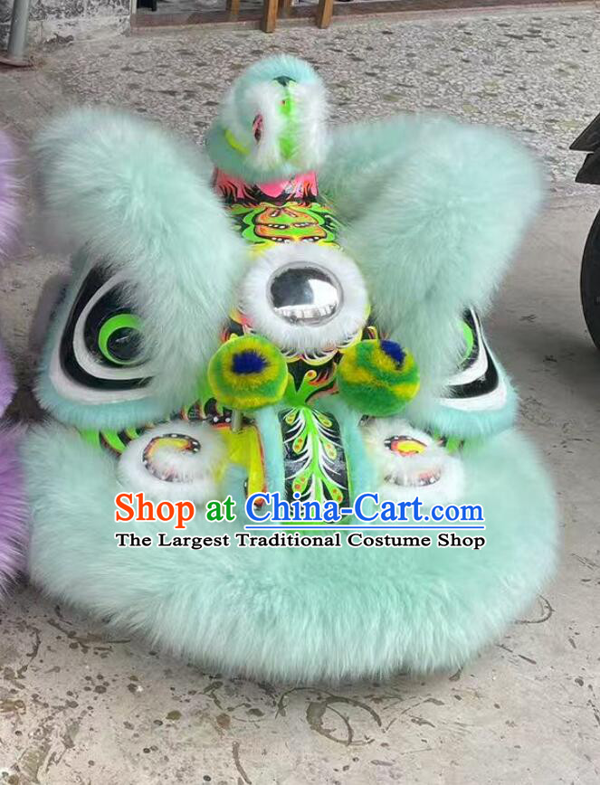 Light Green Wool Hok San Lion Equipment Handmade Dancing Lion Head Traditional Chinese Lion Dance Costume