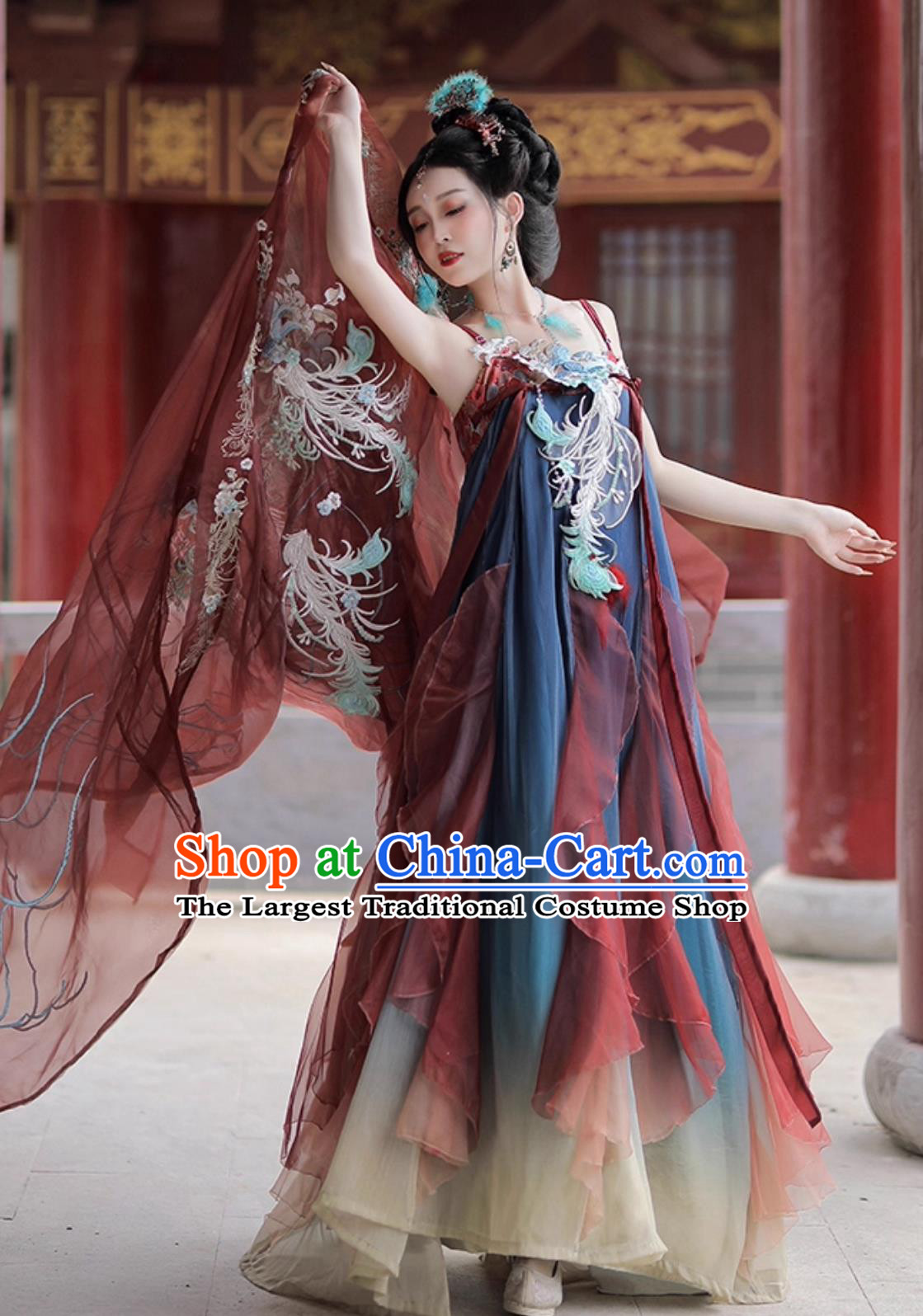 Traditional Chinese Tang Dynasty Hanfu Dresses Wide Sleeve Cape and Runqun Complete Set