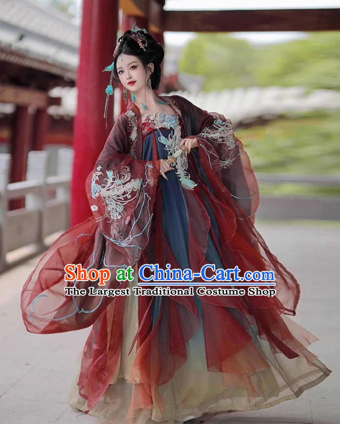Traditional Chinese Tang Dynasty Hanfu Dresses Wide Sleeve Cape and Runqun Complete Set