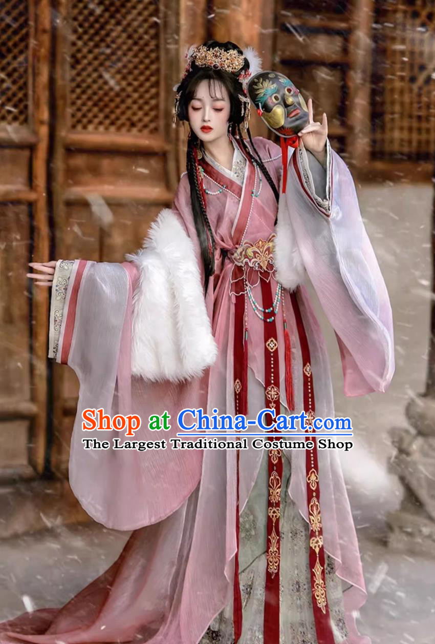 Chinese Traditional Clothing Wei Jin Southern And Northern Dynasties Princess Jiaoling Costumes Pink Hanfu Warring States Robe
