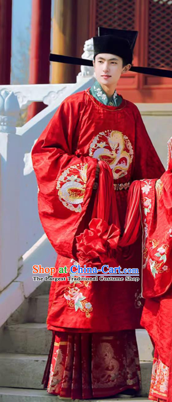 Traditional Chinese Wedding Dress Ancient Groom Red Costume Song Dynasty Men Clothing Complete Set