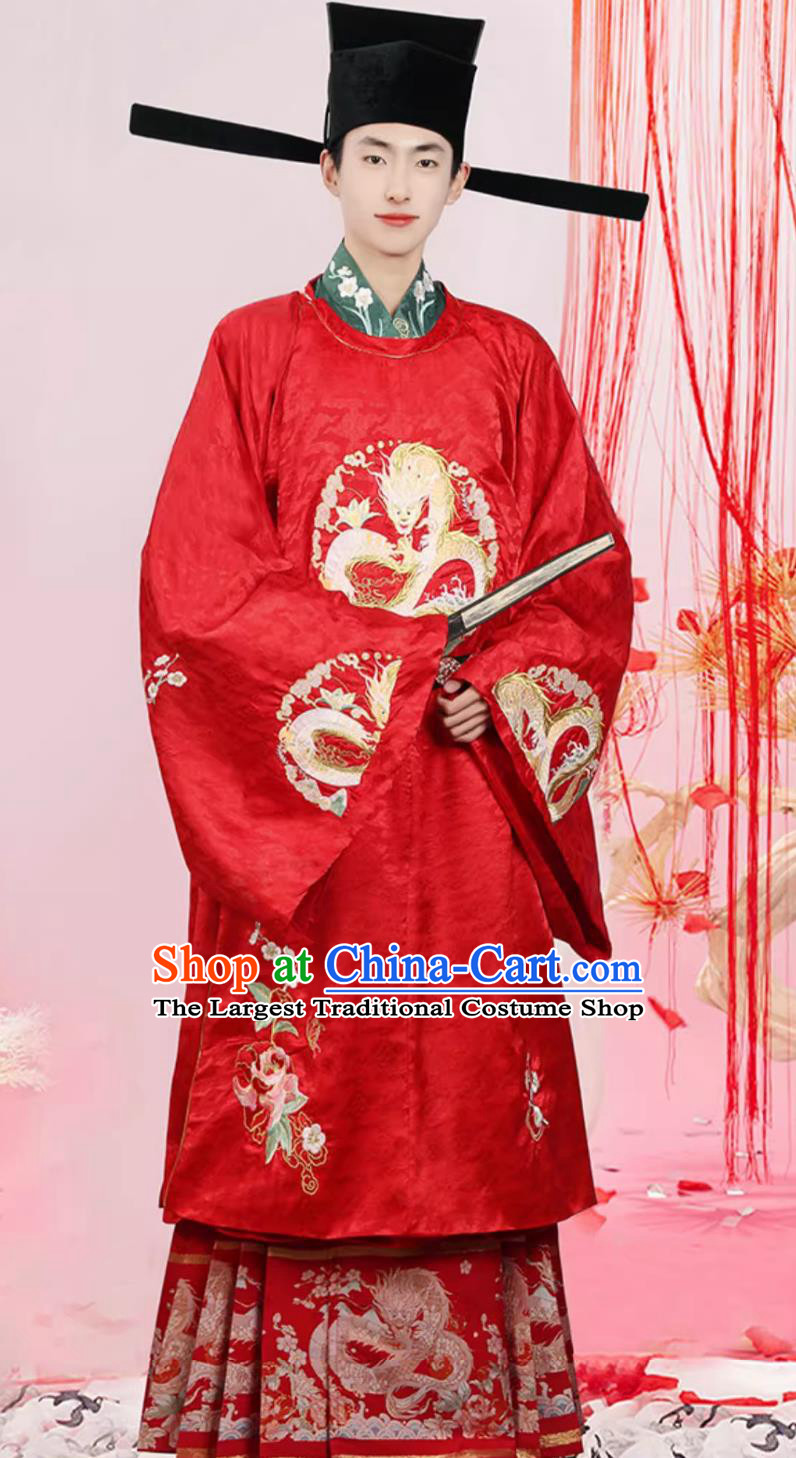 Traditional Chinese Wedding Dress Ancient Groom Red Costume Song Dynasty Men Clothing Complete Set