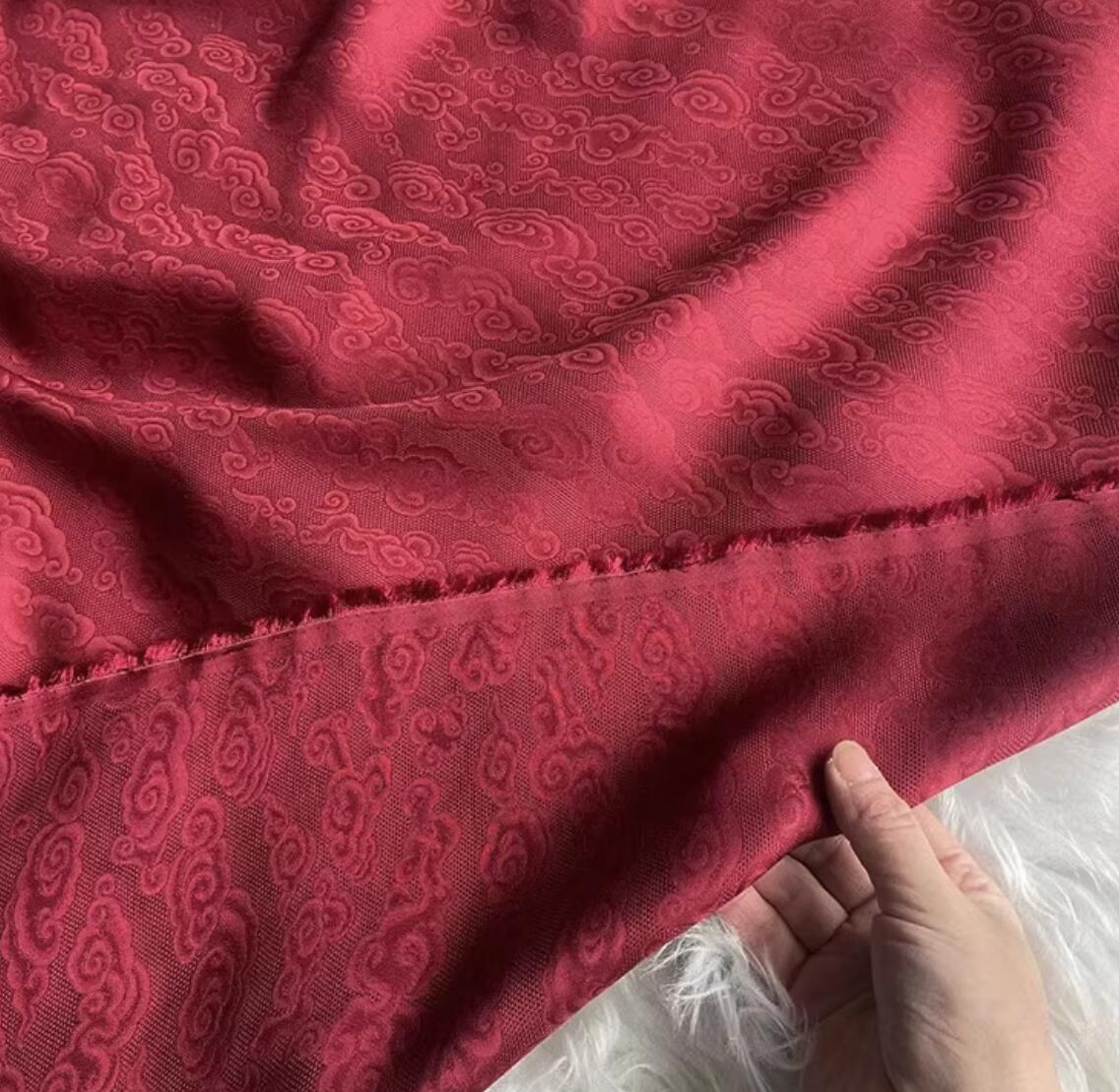 Auspicious Clouds Jacquard Hollow Out Flowered Silk Fabric Chinese Classical Gauze Qipao Material