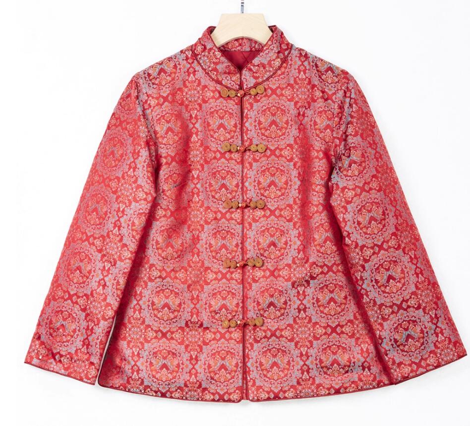 Classic Mulberry Silk Song Brocade Upper Outer Garment Thickened Cotton Padded Red Tang Jacket