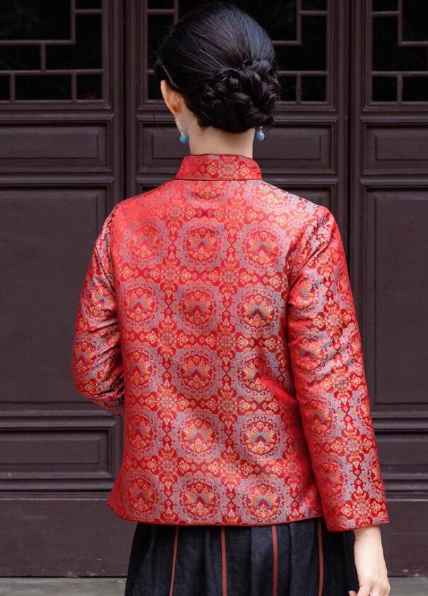 Classic Mulberry Silk Song Brocade Upper Outer Garment Thickened Cotton Padded Red Tang Jacket