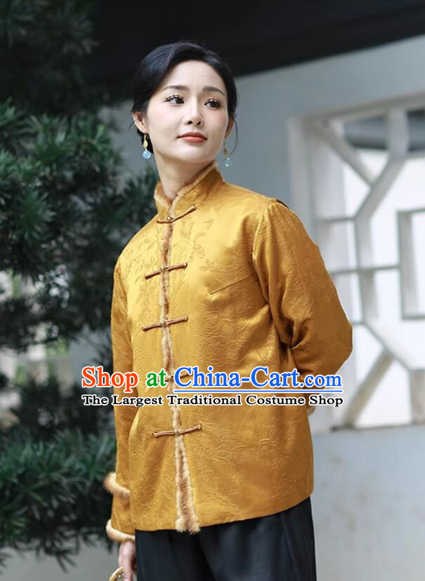 Cotton Padded Thickened Chinese Women Coat National Style Silk Gambiered Gauze Tang Jacket