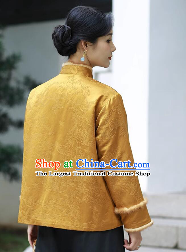 Cotton Padded Thickened Chinese Women Coat National Style Silk Gambiered Gauze Tang Jacket