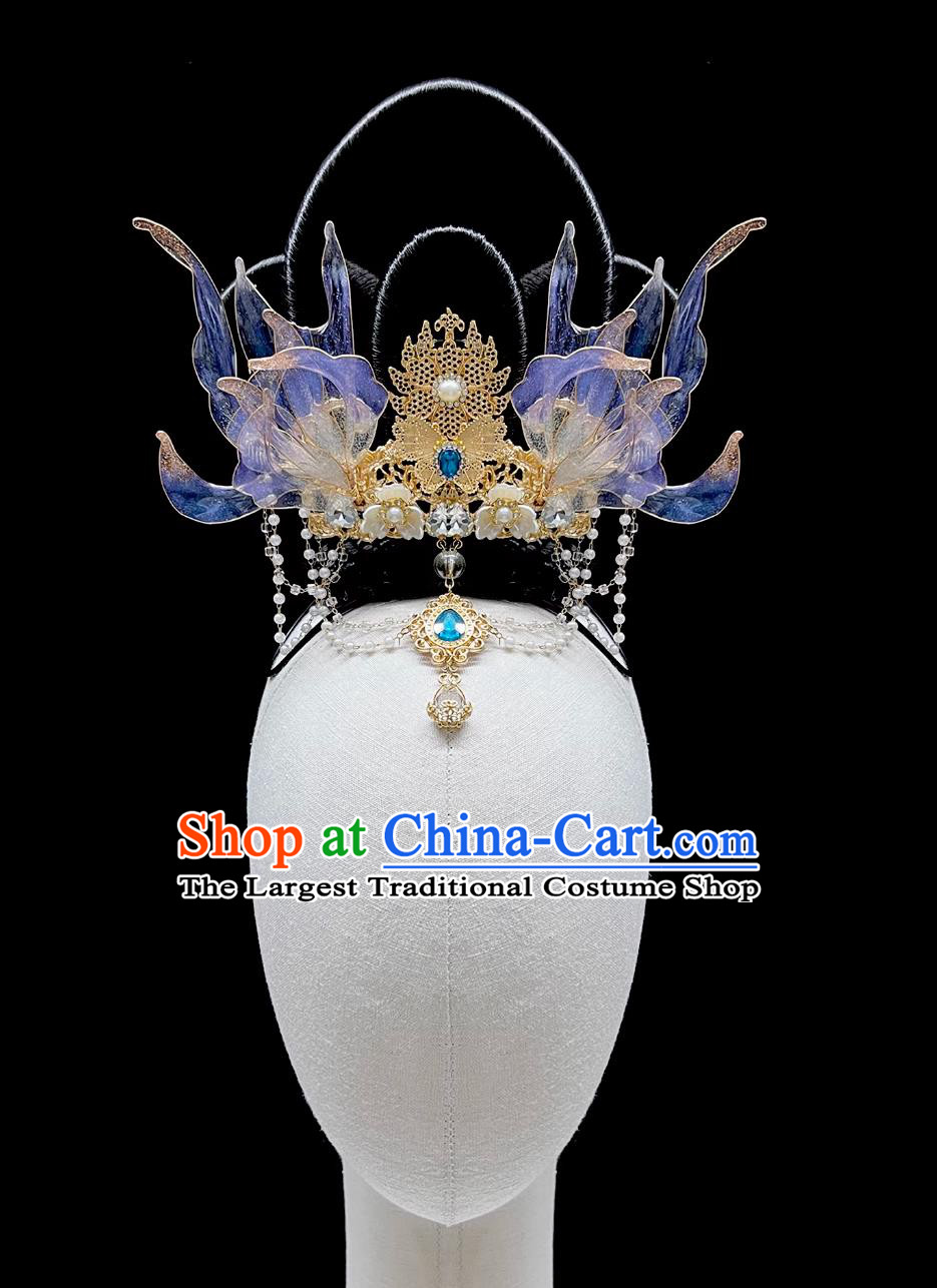 Chinese Ancient Mermaid Hair Crown Hanfu Catwalk Dance Performance Headpiece Classical Dance Headdress