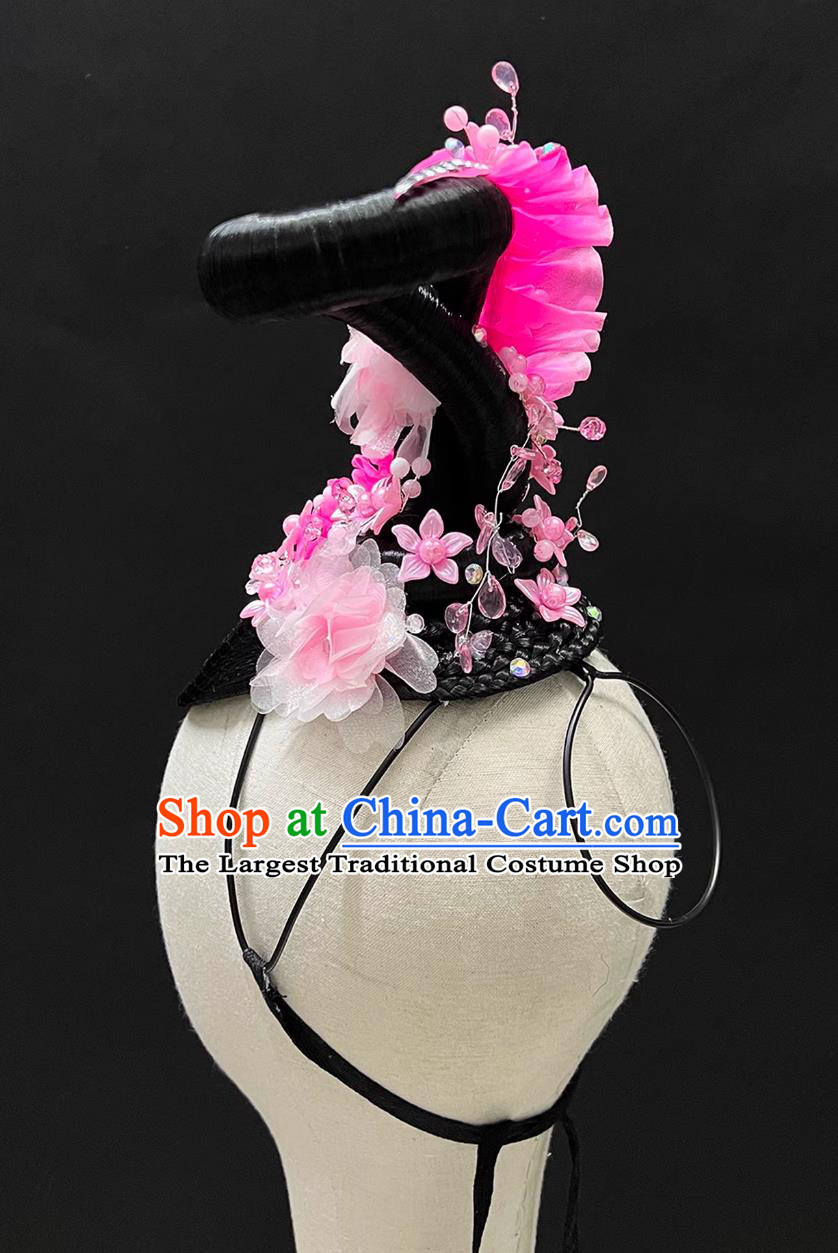 Classical Dance Peach Blossom Headdress By The Water Pink Flower Headpiece Chinese Performance Show Headwear