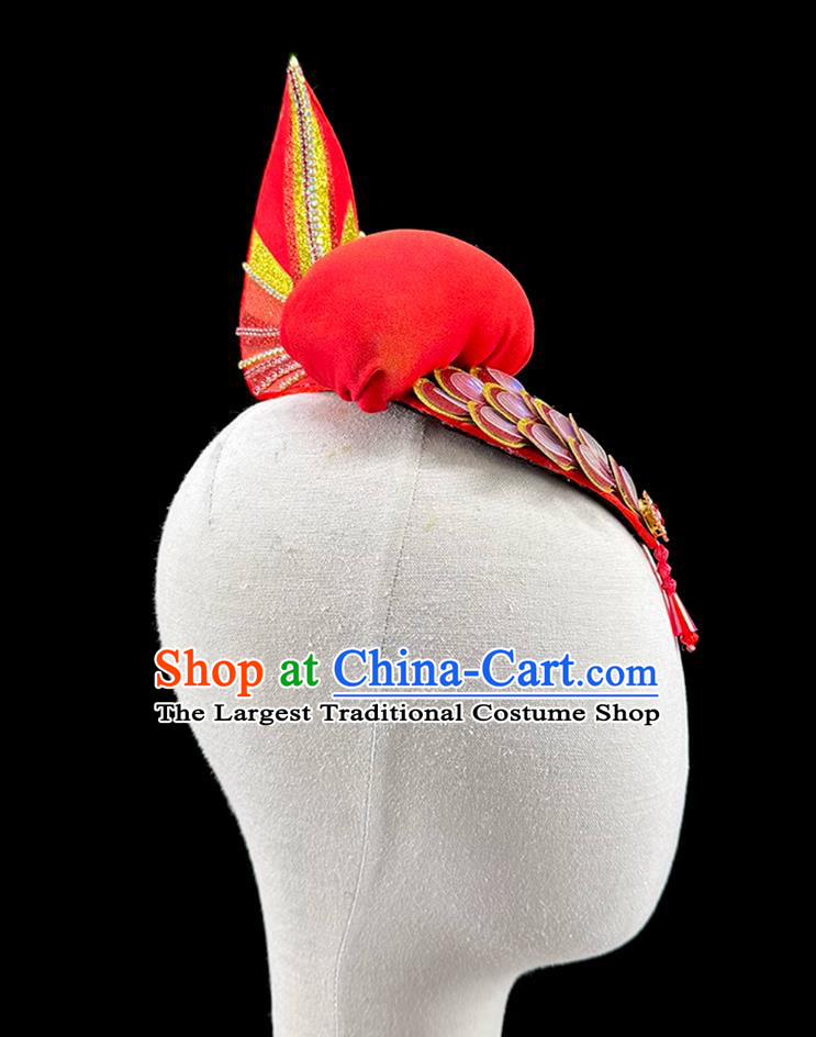 Fish Leaping Dance Headdress Chinese Lantern Festival Headwear Chinese Classical Dance Red Hair Crown