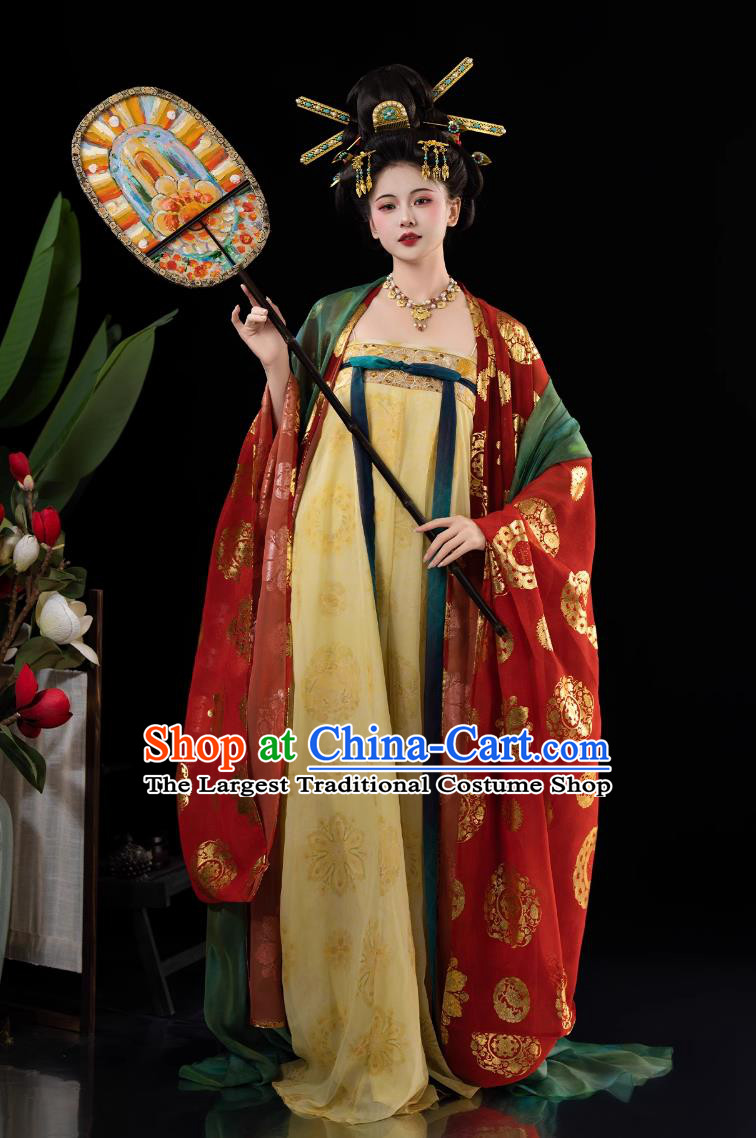 Chinese Hanfu Tang Dynasty Slim High Waist Ruqun and Broad Sleeve Gown Ancient Court Woman Costumes