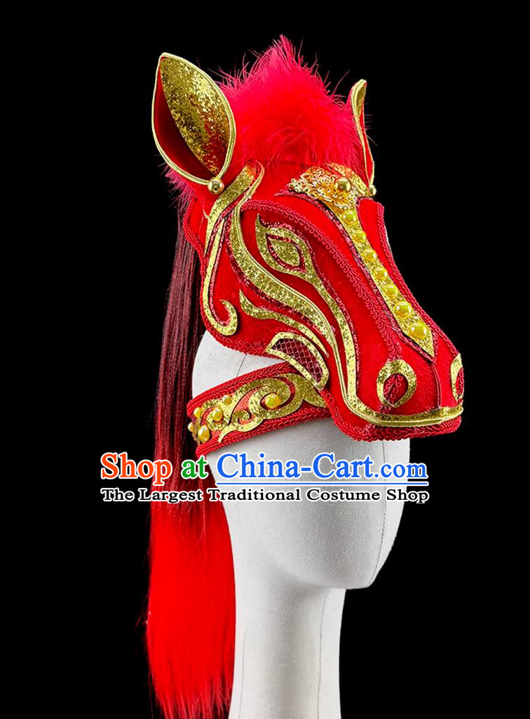 Year Of The Horse Dance Headdress Chinese New Year Performance Headwear Red Horse Head Hat