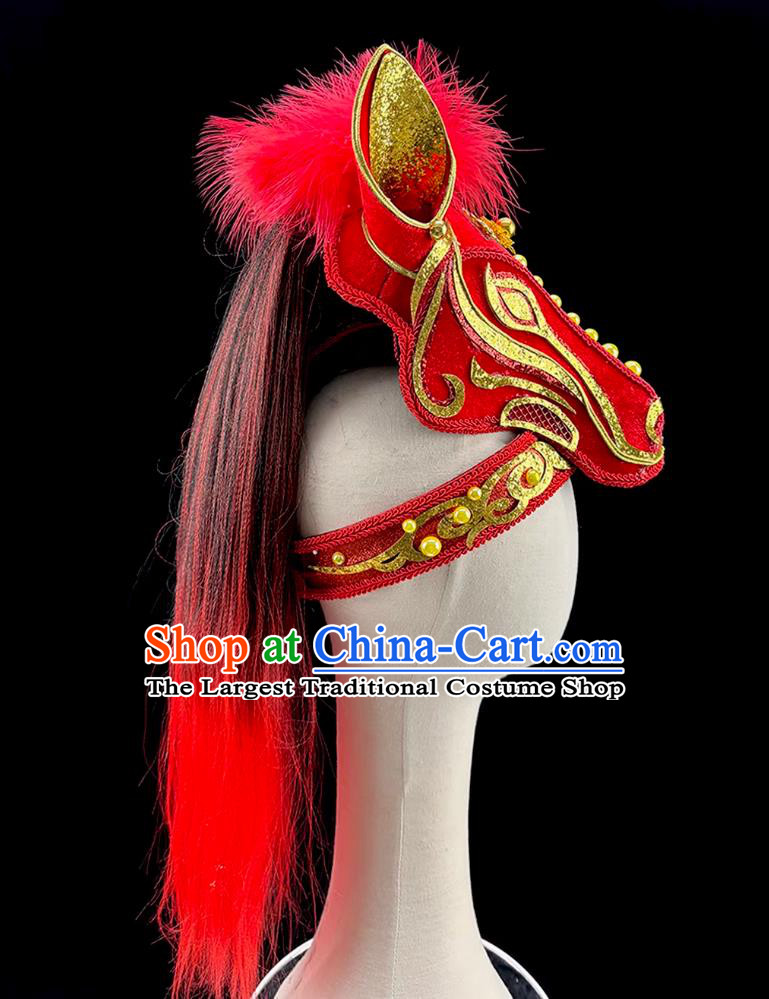 Year Of The Horse Dance Headdress Chinese New Year Performance Headwear Red Horse Head Hat