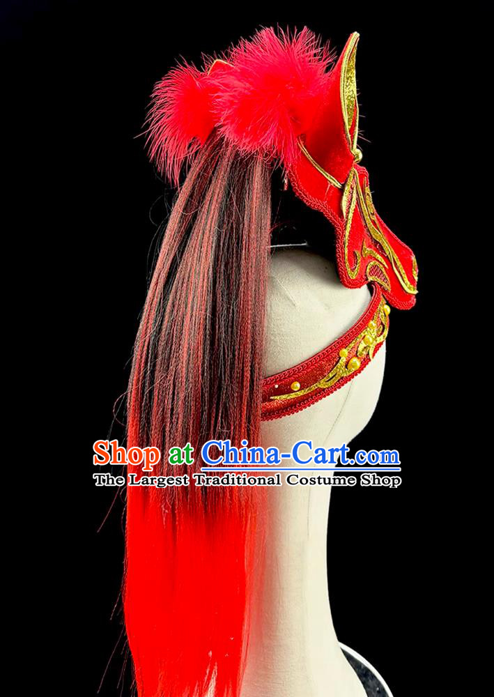 Year Of The Horse Dance Headdress Chinese New Year Performance Headwear Red Horse Head Hat