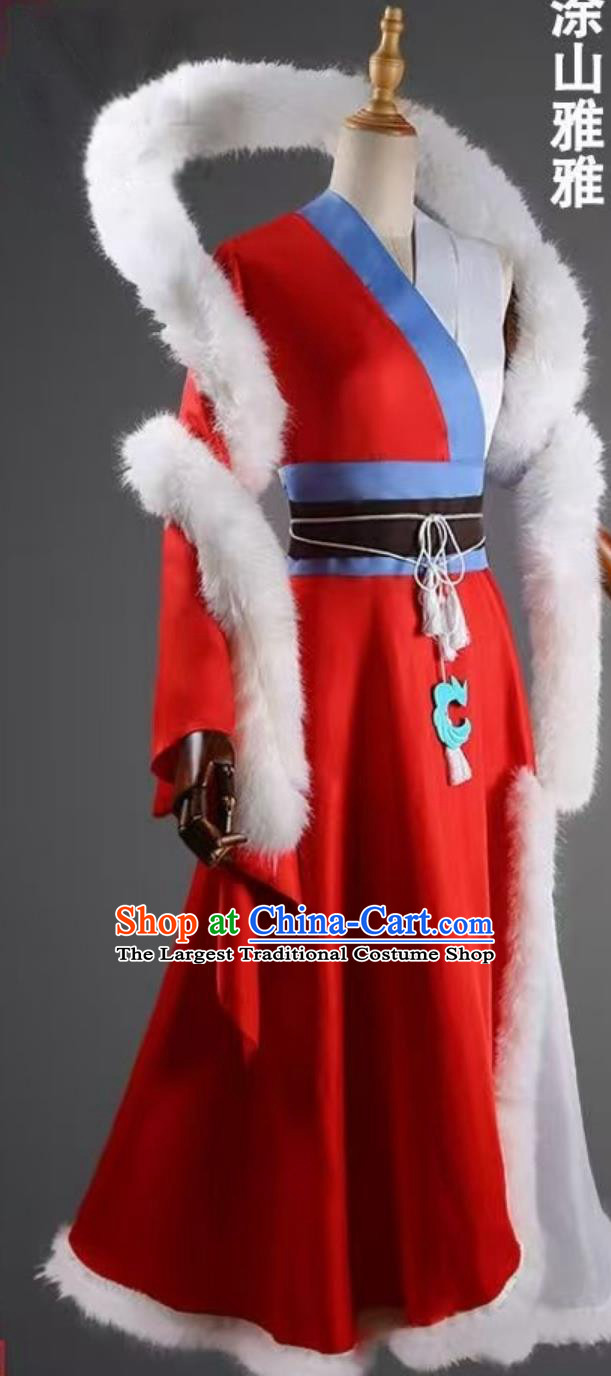 Chinese Cartoon Fox Spirit Matchmaker Tushan Yaya Costume Ancient Fairy Red Hanfu Dress