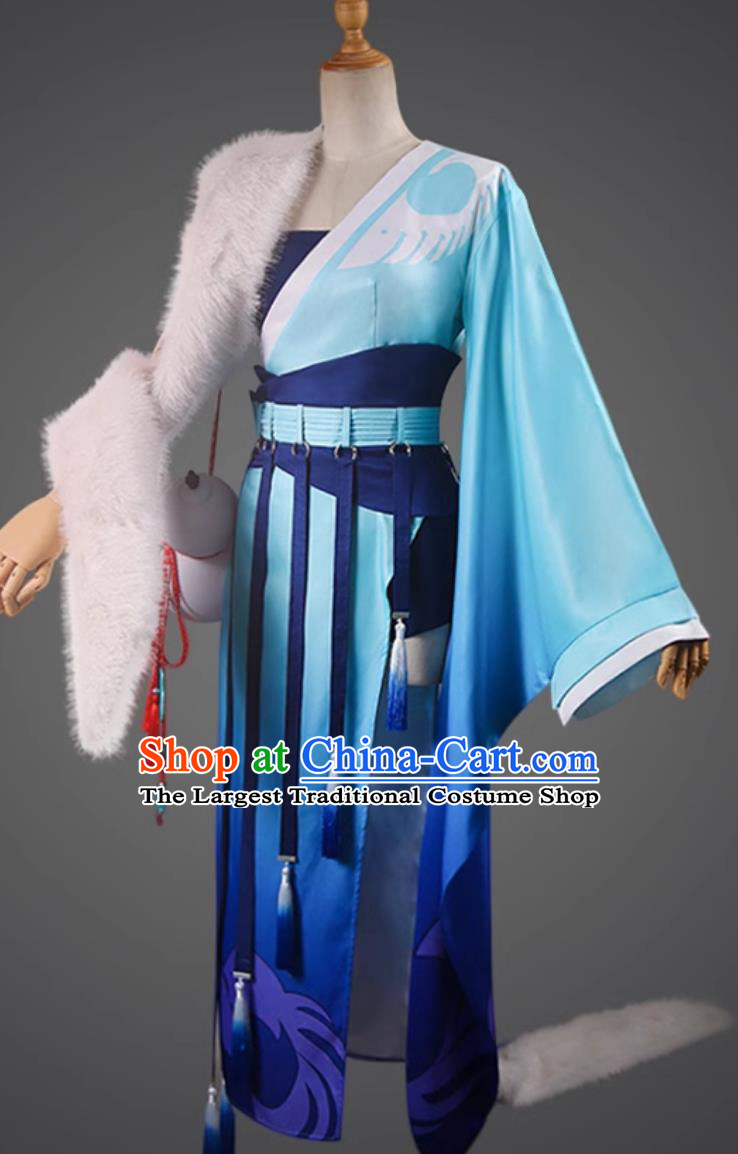 Chinese Cartoon Fox Spirit Matchmaker Tushan Yaya Costume Ancient China Fairy Blue Hanfu Dress