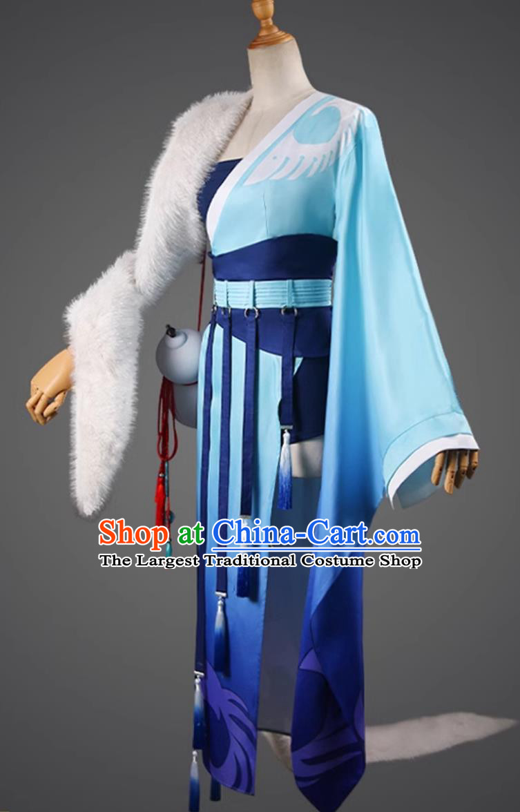 Chinese Cartoon Fox Spirit Matchmaker Tushan Yaya Costume Ancient China Fairy Blue Hanfu Dress