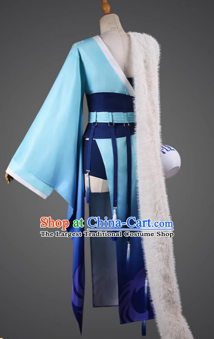 Chinese Cartoon Fox Spirit Matchmaker Tushan Yaya Costume Ancient China Fairy Blue Hanfu Dress