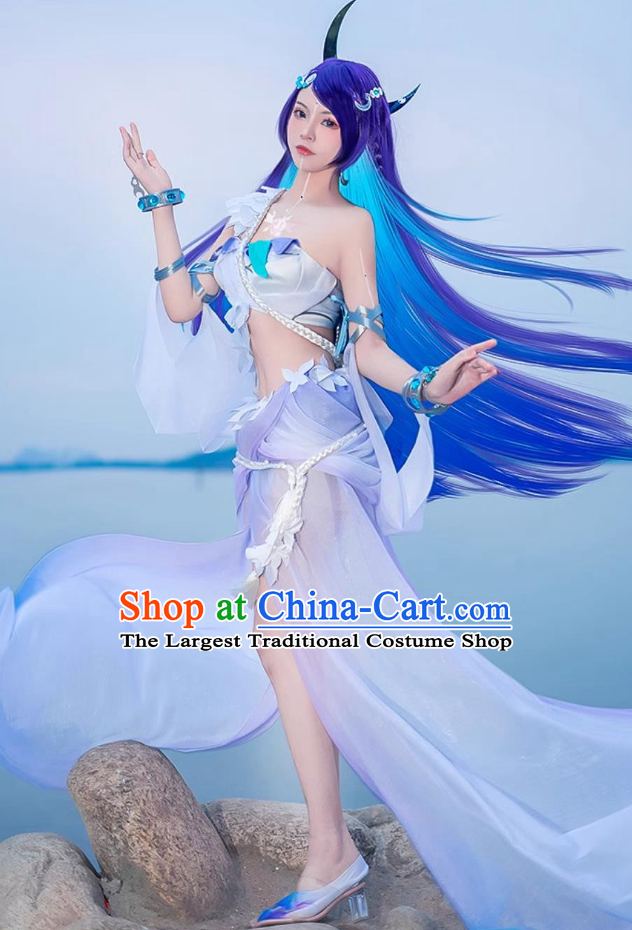 Ancient China Queen Hanfu Dress Mobile Game Honor of Kings Cosplay Hai Yue Attire Chinese Traditional Costume