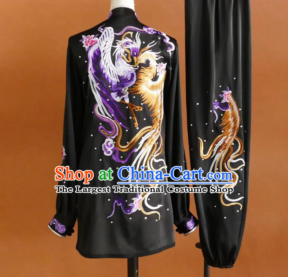 Chinese Ba Duan Jin Training Uniform Martial Art Competition Clothing Top Phoenix Embroidery Tai Chi Costume Taijiquan Suit