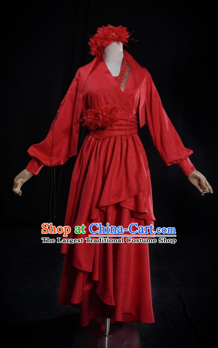Chinese Film New Dragon Gate Inn Landlady Jin Xiangyu Replica Costume Traditional Red Hanfu Dress Ancient China Swordswoman Clothing