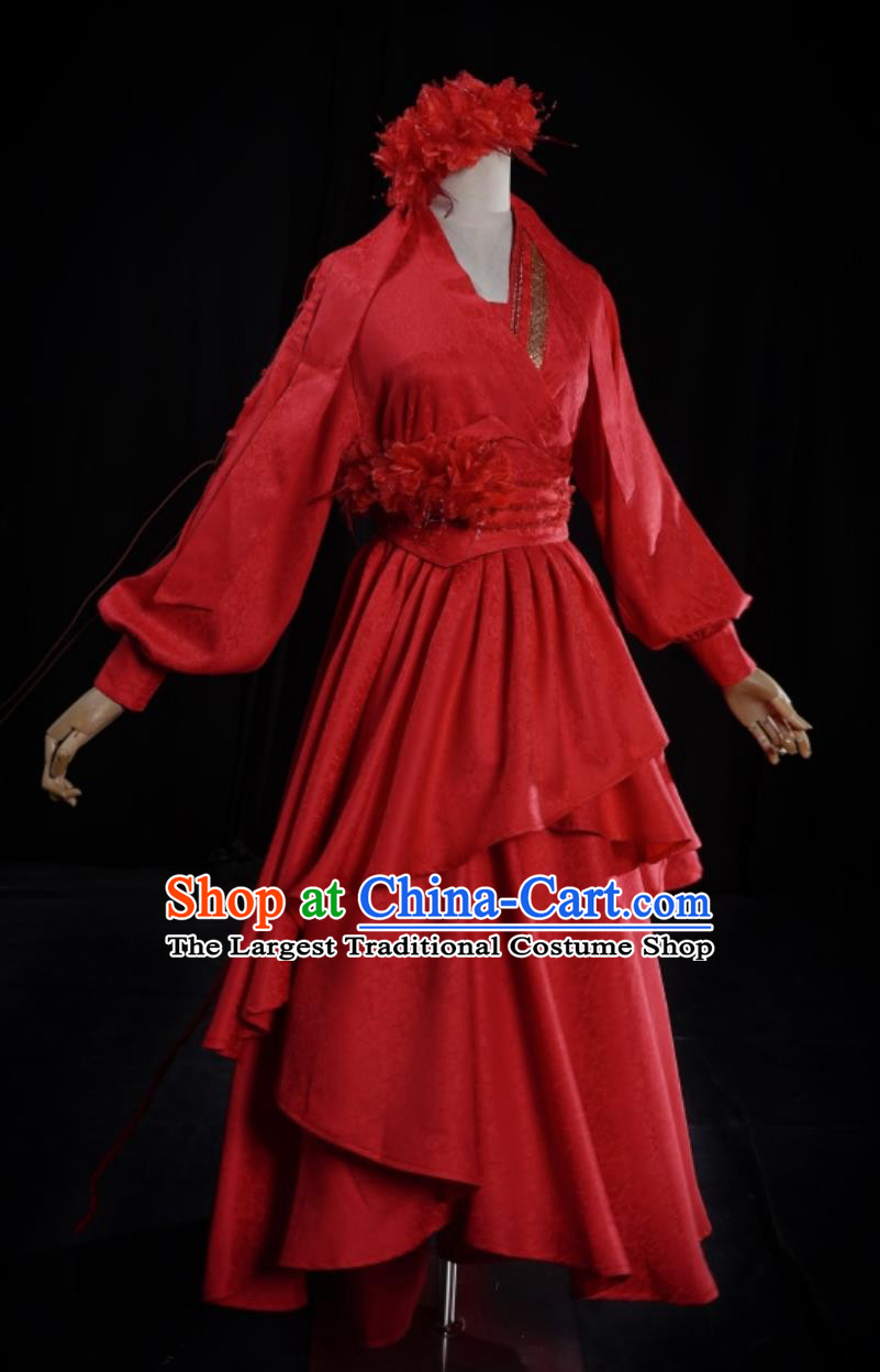 Chinese Film New Dragon Gate Inn Landlady Jin Xiangyu Replica Costume Traditional Red Hanfu Dress Ancient China Swordswoman Clothing