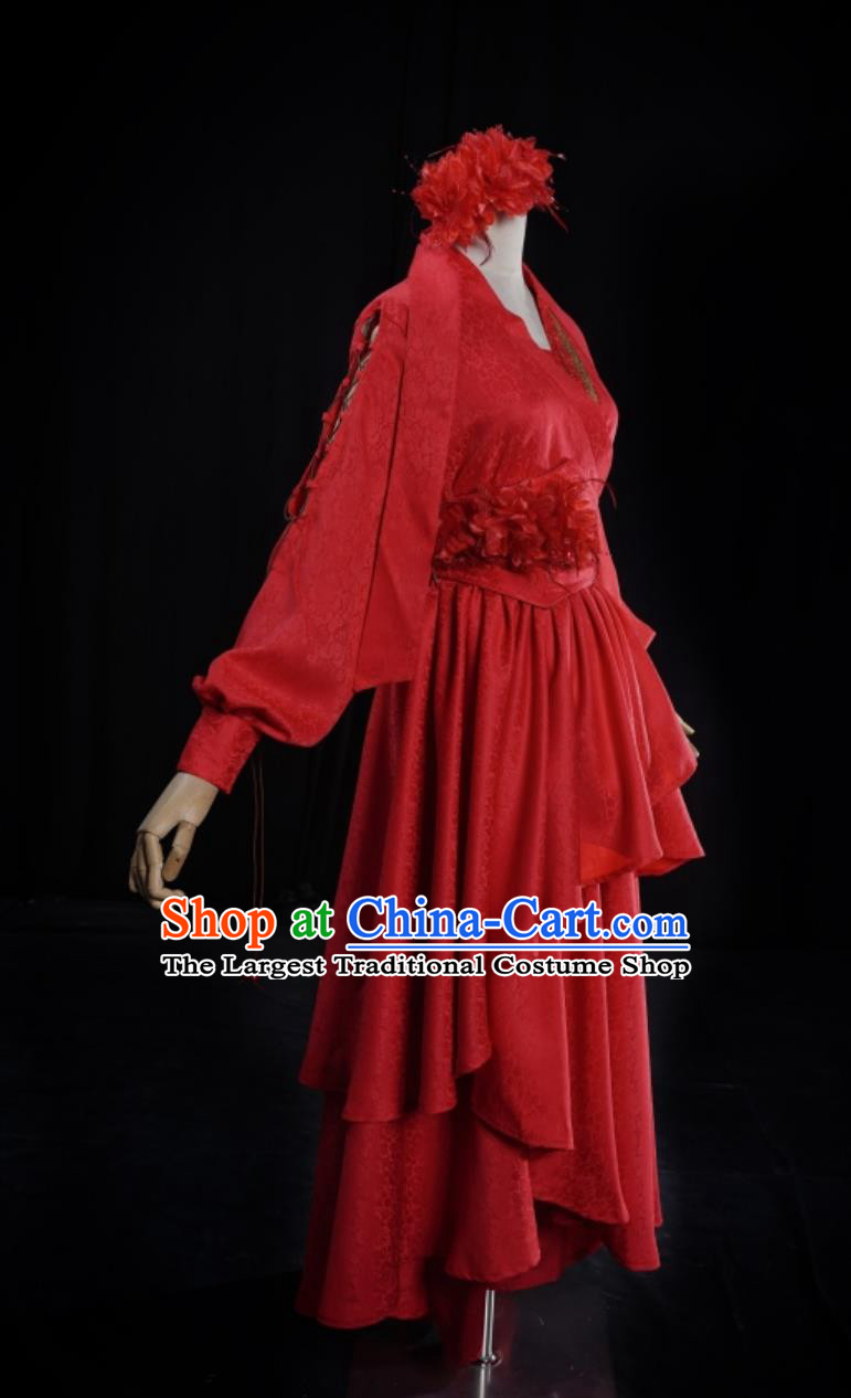 Chinese Film New Dragon Gate Inn Landlady Jin Xiangyu Replica Costume Traditional Red Hanfu Dress Ancient China Swordswoman Clothing