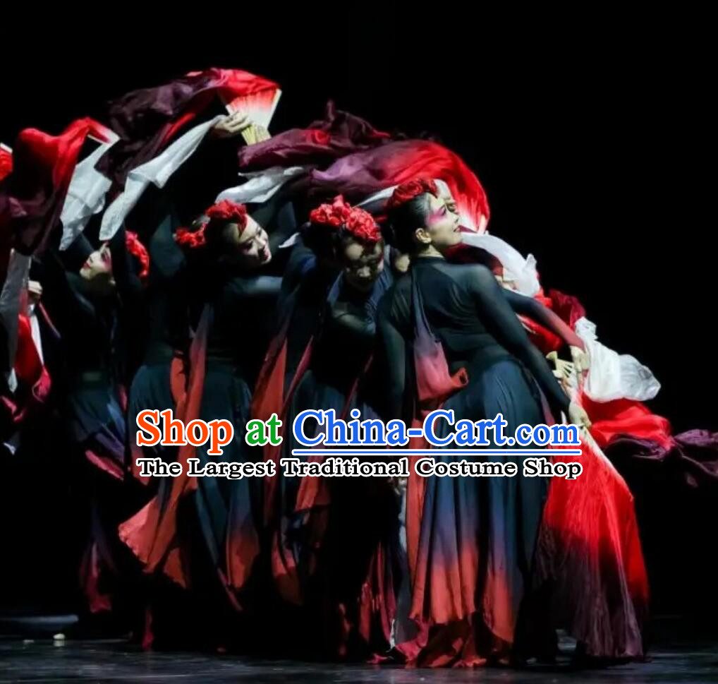Chinese Yangko Dance Garment Lotus Awards Folk Dance Dance Dress Women Group Fan Dance Costume