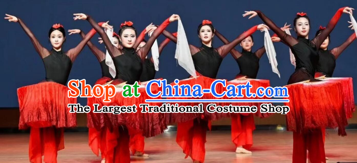 Chinese Yangko Dance Garment Lotus Awards Folk Dance Dance Dress Women Group Fan Dance Costume