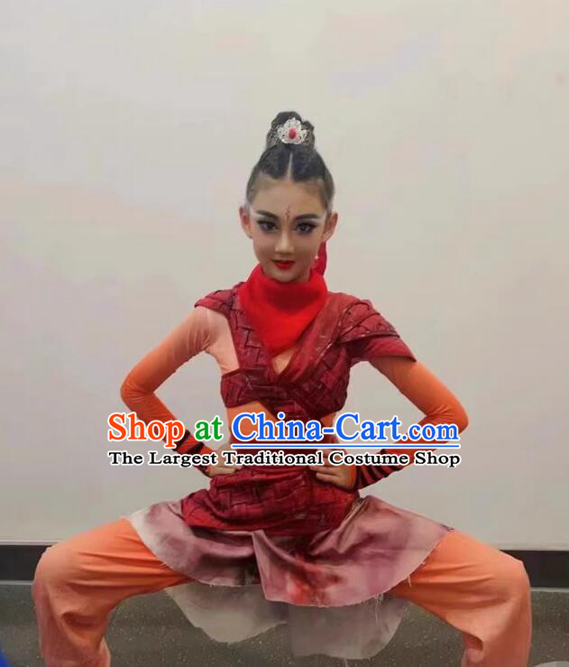 Chinese Charm of the Young Lotus Dance Contest Hua Mu Lan Dance Dress Children Group Dance Costume