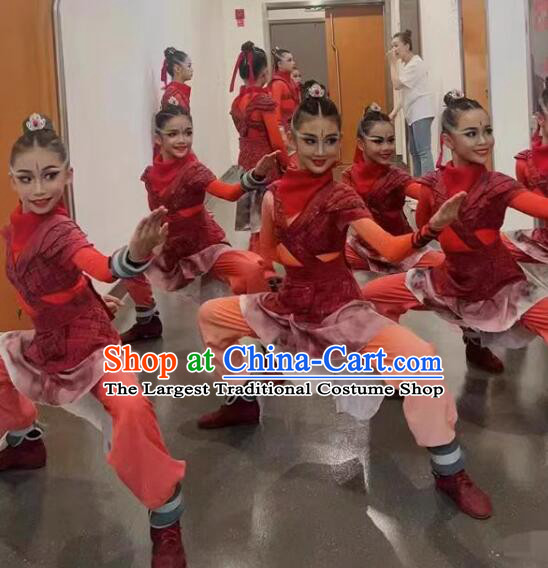 Chinese Charm of the Young Lotus Dance Contest Hua Mu Lan Dance Dress Children Group Dance Costume