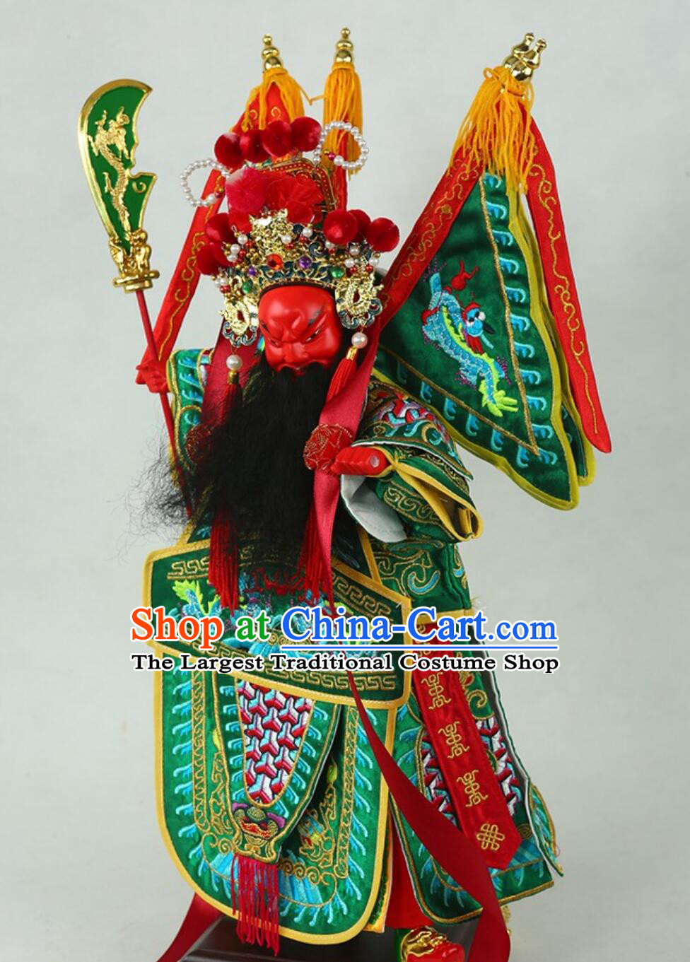 Guan Gong Hand Puppet Art Handmade Wood Carving Guan Yu Puppet Traditional Chinese Peking Opera General Glove Puppet