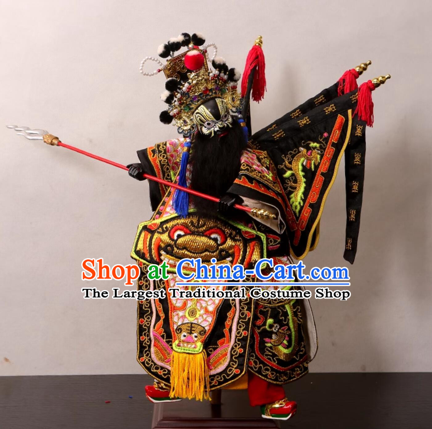 Handmade Wood Caring Head Zhang Fei Puppet Traditional Chinese Peking Opera General Glove Puppet Zhang Yi De Hand Puppet Art