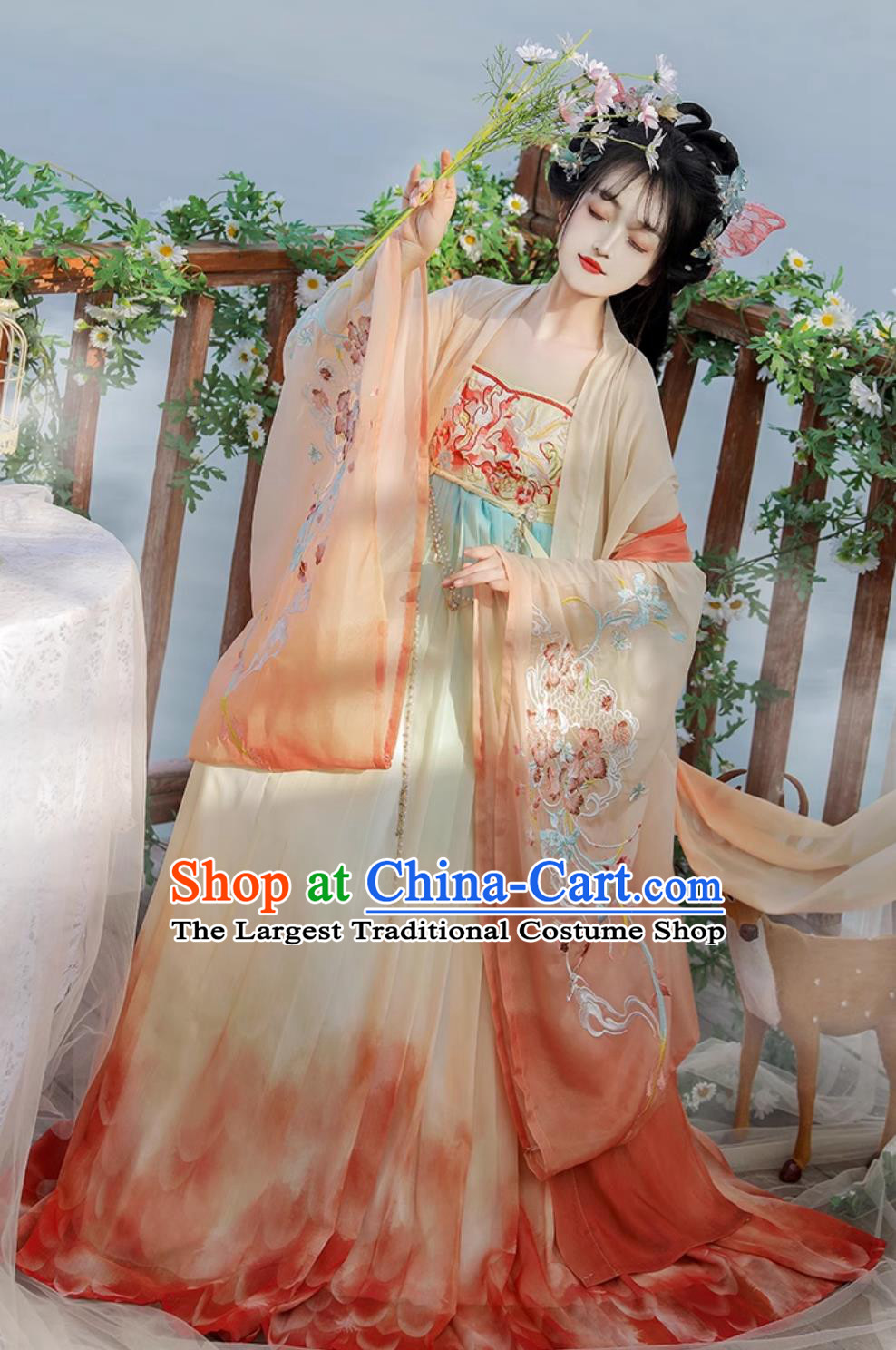 Embroidered High Waist Gradient Hezi Skirt Hanfu Women Full Set Chinese Ancient Style Tang Dynasty Costume